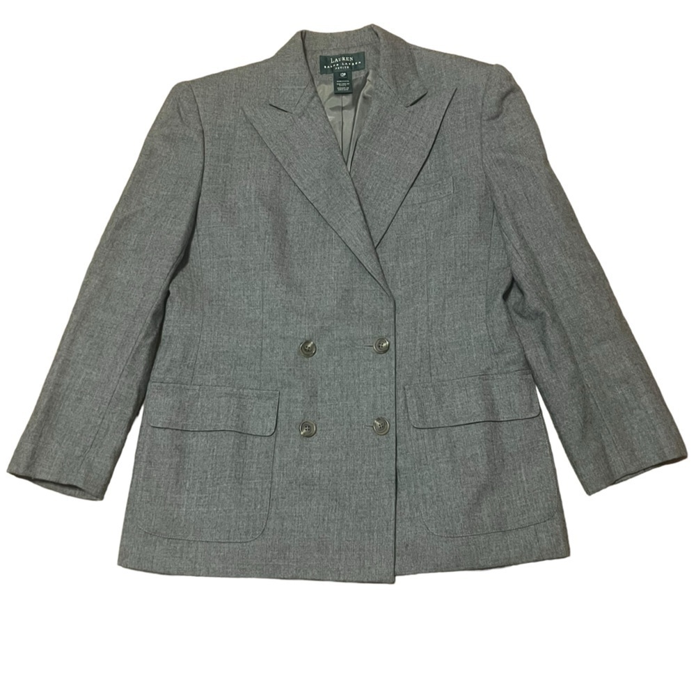 Lauren Ralph Lauren vintage gray 100% wool double breasted blazer Made in USA